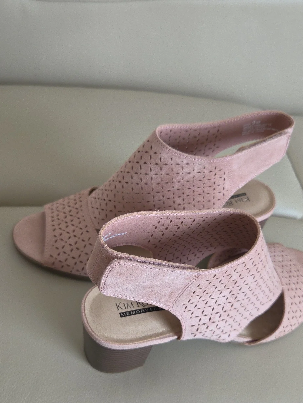 Kim Rogers Pink Perforated Block Heel Slingback Sandals